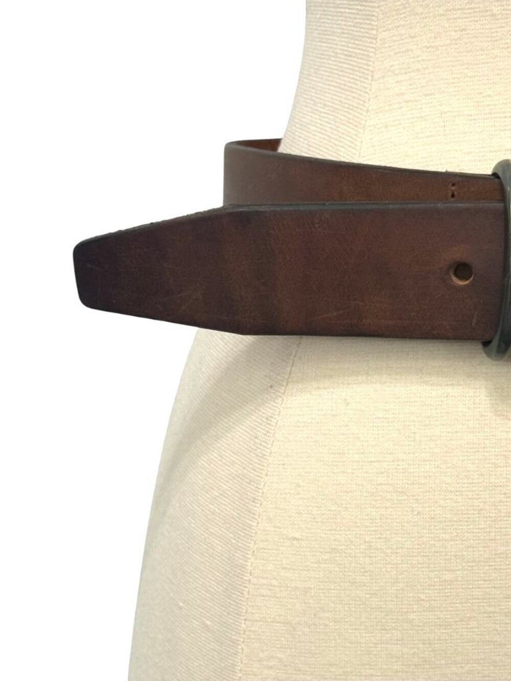 Sundance Leather Belt in Warm Brown with Distressed Silver Buckle - Picture 4 of 15